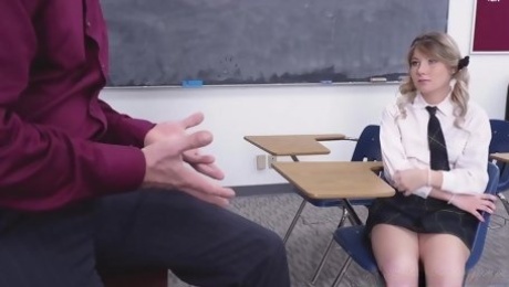 Slutty schoolgirl with pigtails, Vienna Rose likes to fuck her favorite teacher in the classroom