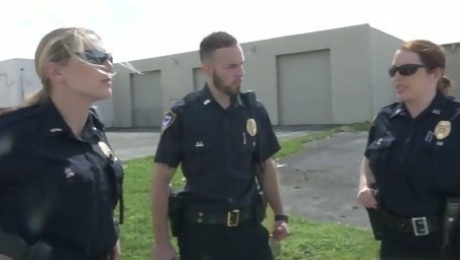 Two police women fuck arrested black dude and make him lick twats