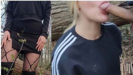 OUTDOOR Meet A Stranger in the Woods And after Blowjob I let Him Fuck me