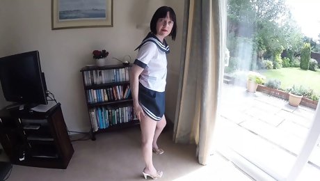 Sexy Slim Wife Shows off her School Uniform