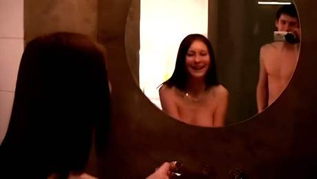 Black haired chick Kattie Gold is getting tons of love in the bathroom