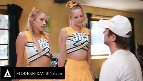 Teen Cheerleaders Kyler & Khloe Cum Swap Their Coach's Big Load!